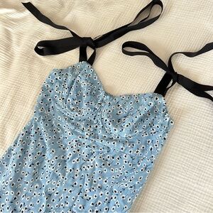 ASTR the label midi bow dress blue black floral